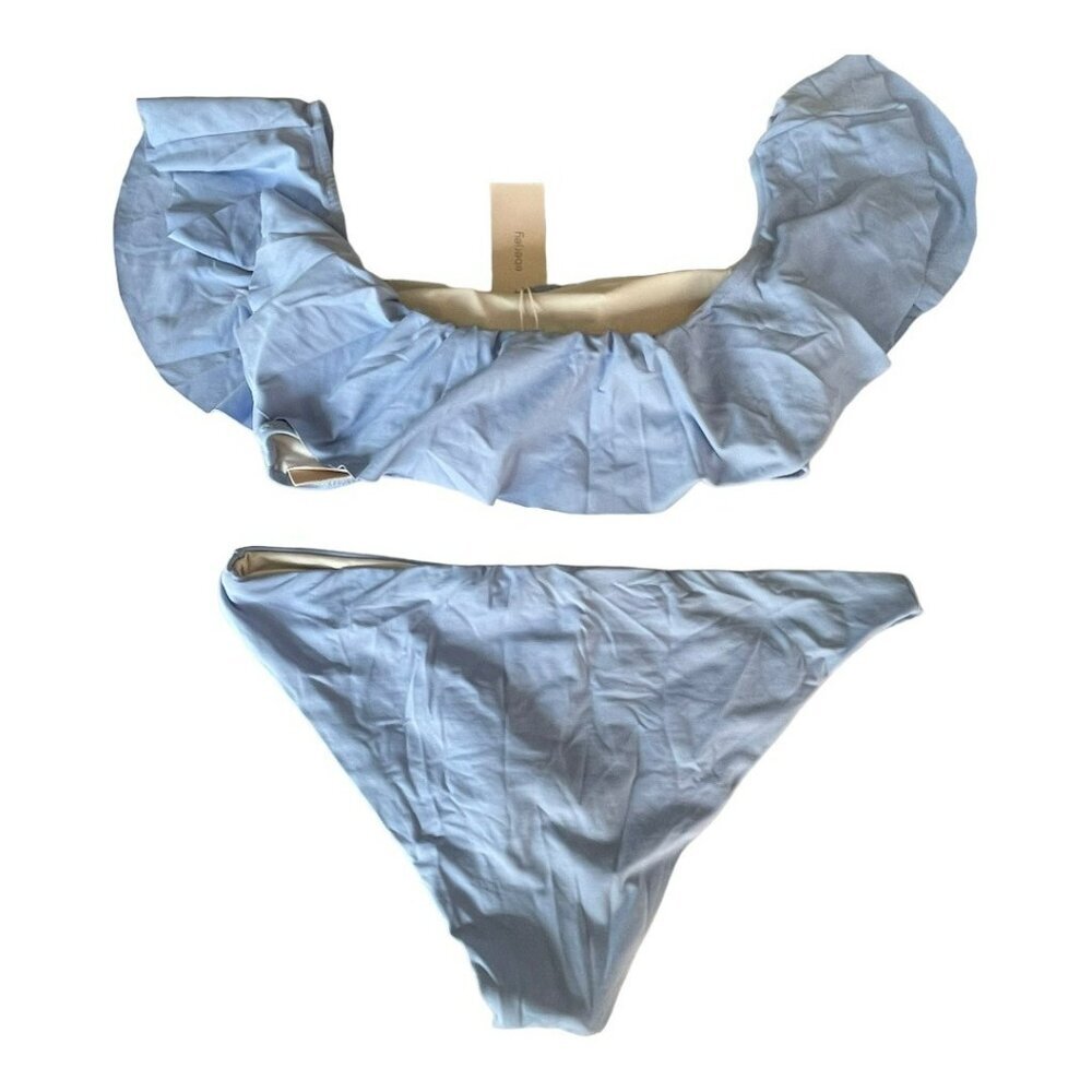 Eberjey So Bikini $196 Blue Ruffle Off Shoulder Bathing Suit Swim Suit Sz Large - Picture 4 of 6